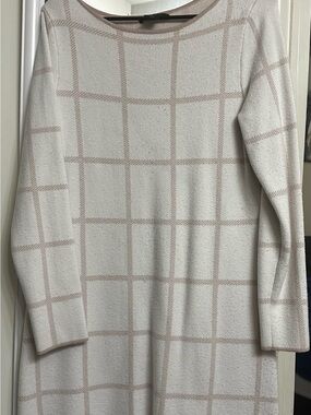 Tahari Cream Dress with Light Taupe Windowpane Check
